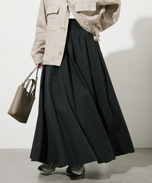 JOURNAL STANDARD（ジャーナルスタンダード）の「【撥水/接触冷感/洗える/UVカット】リネンナイロンストレッチギャザースカート（スカート・レディース・ブラック/ブラウン・36/38）」の6枚目の写真