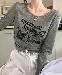 SPIGA | ﾌﾟﾘﾝﾄｻｲﾄﾞｷﾞｬｻﾞｰｼｮｰﾄ丈ﾛﾝT(Tシャツ/カットソー)