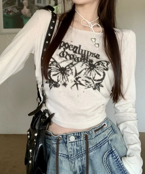 SPIGA（スピーガ）の「ﾌﾟﾘﾝﾄｻｲﾄﾞｷﾞｬｻﾞｰｼｮｰﾄ丈ﾛﾝT（Tシャツ/カットソー・レディース・グレー/ホワイト・SMALL/MEDIUM/LARGE）」の2枚目の写真