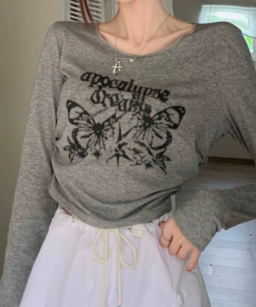 SPIGA（スピーガ）の「ﾌﾟﾘﾝﾄｻｲﾄﾞｷﾞｬｻﾞｰｼｮｰﾄ丈ﾛﾝT（Tシャツ/カットソー・レディース・グレー/ホワイト・SMALL/MEDIUM/LARGE）」の9枚目の写真