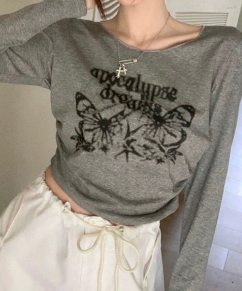 SPIGA（スピーガ）の「ﾌﾟﾘﾝﾄｻｲﾄﾞｷﾞｬｻﾞｰｼｮｰﾄ丈ﾛﾝT（Tシャツ/カットソー・レディース・グレー/ホワイト・SMALL/MEDIUM/LARGE）」の7枚目の写真