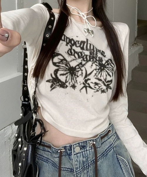 SPIGA（スピーガ）の「ﾌﾟﾘﾝﾄｻｲﾄﾞｷﾞｬｻﾞｰｼｮｰﾄ丈ﾛﾝT（Tシャツ/カットソー・レディース・グレー/ホワイト・SMALL/MEDIUM/LARGE）」の6枚目の写真