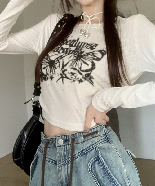 SPIGA（スピーガ）の「ﾌﾟﾘﾝﾄｻｲﾄﾞｷﾞｬｻﾞｰｼｮｰﾄ丈ﾛﾝT（Tシャツ/カットソー・レディース・グレー/ホワイト・SMALL/MEDIUM/LARGE）」の5枚目の写真