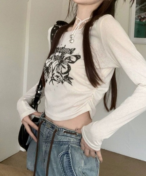 SPIGA（スピーガ）の「ﾌﾟﾘﾝﾄｻｲﾄﾞｷﾞｬｻﾞｰｼｮｰﾄ丈ﾛﾝT（Tシャツ/カットソー・レディース・グレー/ホワイト・SMALL/MEDIUM/LARGE）」の4枚目の写真