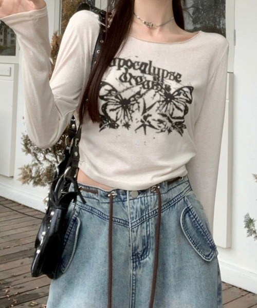 SPIGA（スピーガ）の「ﾌﾟﾘﾝﾄｻｲﾄﾞｷﾞｬｻﾞｰｼｮｰﾄ丈ﾛﾝT（Tシャツ/カットソー・レディース・グレー/ホワイト・SMALL/MEDIUM/LARGE）」の3枚目の写真