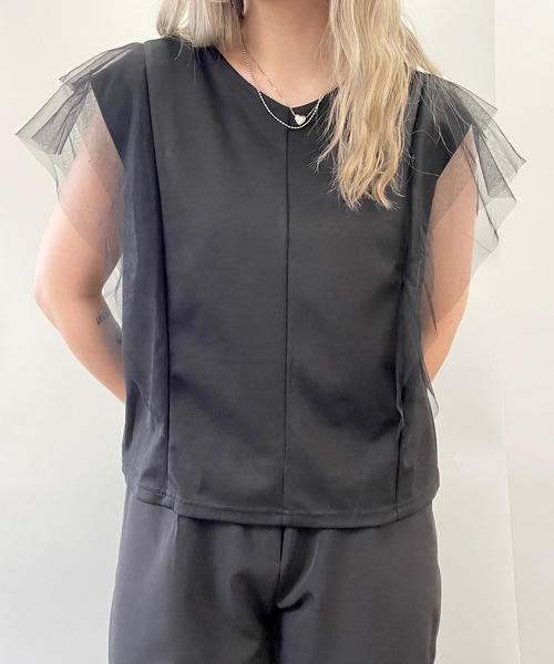 H.TOKYO(エイチトウキョウ)の「チュールフリルトップス(Tシャツ/カットソー・レディース・ホワイト/ブラック・FREE)」の4枚目の写真