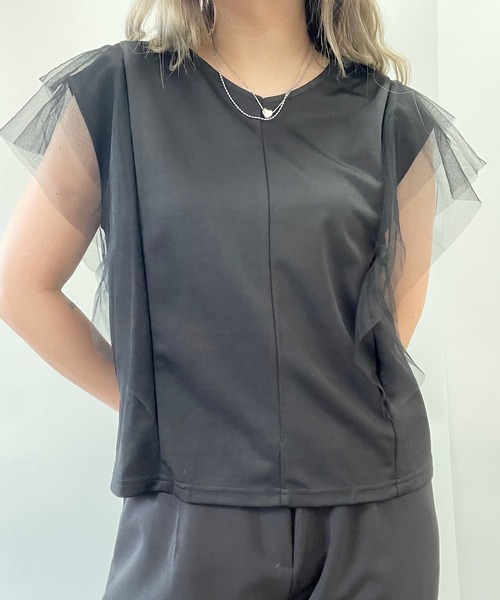 H.TOKYO(エイチトウキョウ)の「チュールフリルトップス(Tシャツ/カットソー・レディース・ホワイト/ブラック・FREE)」の7枚目の写真