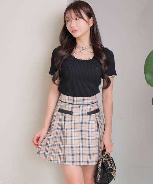 LIPSERVICE（リップサービス）の「チェックプリーツスカート（スカート・レディース・ネイビー/ベージュ/ブラック・S/M）」の4枚目の写真