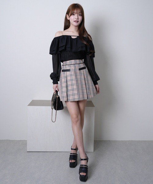 Sheller シェリエ　チェッククロップドジャケット　チェックプリーツスカート sheller チェッククロップドジャケットコート チェックプリーツ