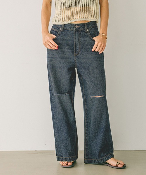 BAYFLOW（ベイフロー）の「[ウエストゴム仕様でノンストレス]アソートワイドデニム（デニムパンツ・レディース・サックスブルー/インディゴブルー/ブルー系・SMALL/MEDIUM/LARGE）」の3枚目の写真