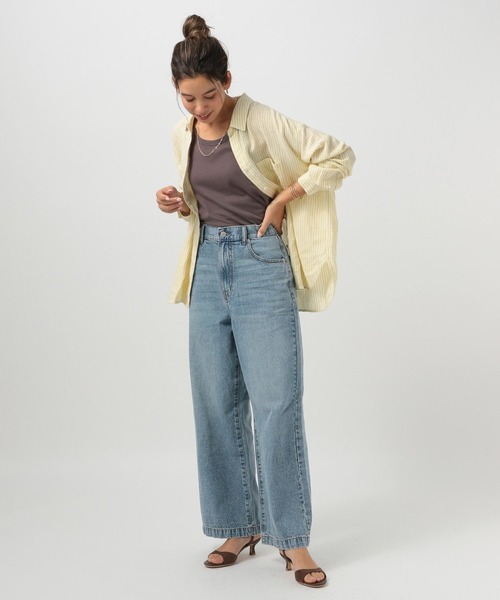 BAYFLOW（ベイフロー）の「[ウエストゴム仕様でノンストレス]アソートワイドデニム（デニムパンツ・レディース・サックスブルー/インディゴブルー/ブルー系・SMALL/MEDIUM/LARGE）」の4枚目の写真