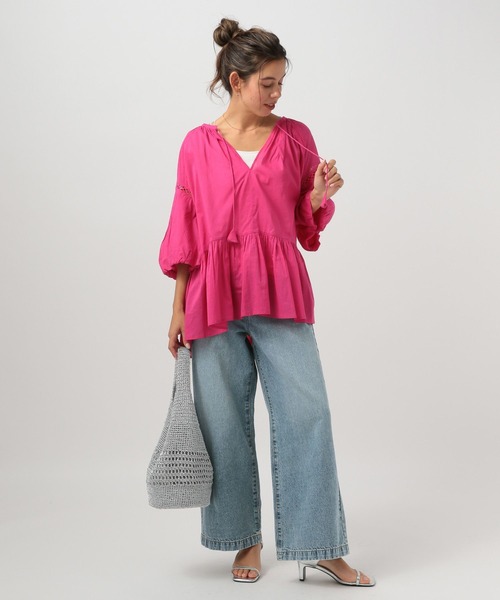 BAYFLOW（ベイフロー）の「[ウエストゴム仕様でノンストレス]アソートワイドデニム（デニムパンツ・レディース・サックスブルー/インディゴブルー/ブルー系・SMALL/MEDIUM/LARGE）」の7枚目の写真