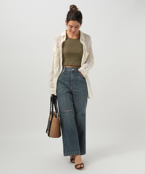 BAYFLOW（ベイフロー）の「[ウエストゴム仕様でノンストレス]アソートワイドデニム（デニムパンツ・レディース・サックスブルー/インディゴブルー/ブルー系・SMALL/MEDIUM/LARGE）」の8枚目の写真