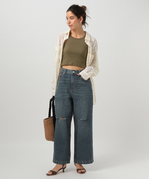 BAYFLOW（ベイフロー）の「[ウエストゴム仕様でノンストレス]アソートワイドデニム（デニムパンツ・レディース・サックスブルー/インディゴブルー/ブルー系・SMALL/MEDIUM/LARGE）」の9枚目の写真