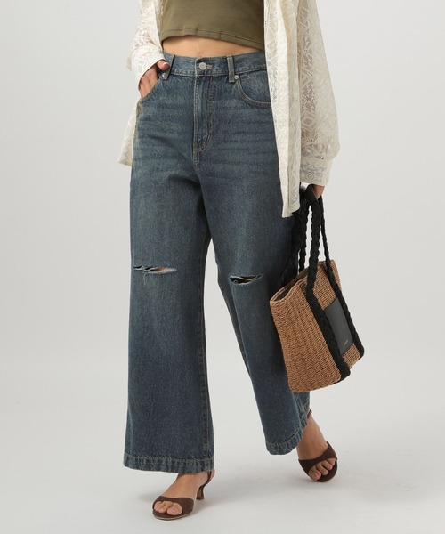 BAYFLOW（ベイフロー）の「[ウエストゴム仕様でノンストレス]アソートワイドデニム（デニムパンツ・レディース・サックスブルー/インディゴブルー/ブルー系・SMALL/MEDIUM/LARGE）」の10枚目の写真