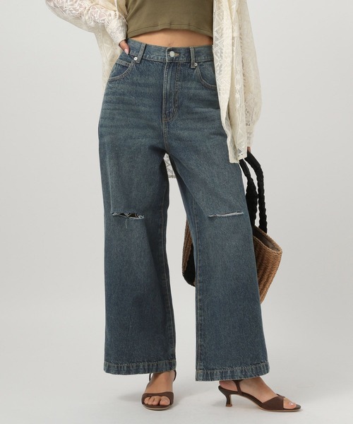 BAYFLOW（ベイフロー）の「[ウエストゴム仕様でノンストレス]アソートワイドデニム（デニムパンツ・レディース・サックスブルー/インディゴブルー/ブルー系・SMALL/MEDIUM/LARGE）」の11枚目の写真