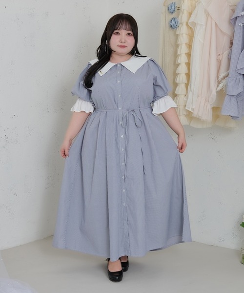 大きいサイズ】プレート付きセーラーカラー半袖ワンピース