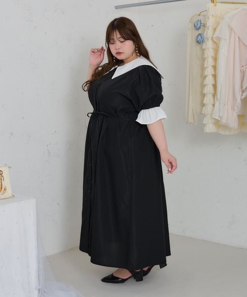 Louiosy(ルオシー)の「【大きいサイズ】プレート付きセーラーカラー半袖ワンピース(ワンピース・レディース・ブルー系その他/ブルー系その他2/ブラック・3L/X-LARGE/4L)」の7枚目の写真