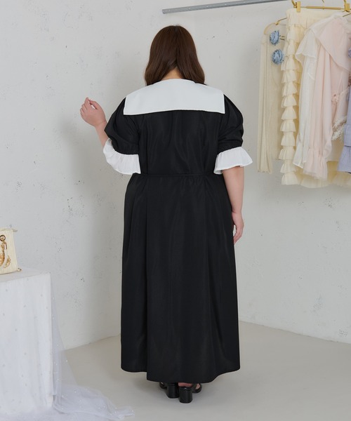 Louiosy(ルオシー)の「【大きいサイズ】プレート付きセーラーカラー半袖ワンピース(ワンピース・レディース・ブルー系その他/ブルー系その他2/ブラック・3L/X-LARGE/4L)」の8枚目の写真