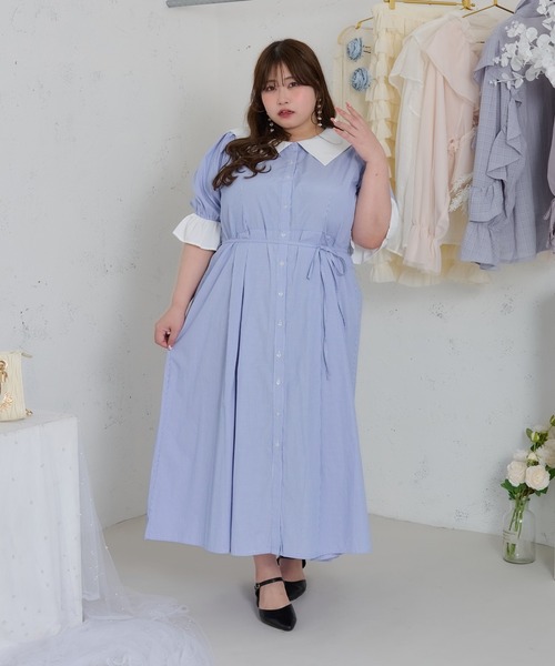 Louiosy(ルオシー)の「【大きいサイズ】プレート付きセーラーカラー半袖ワンピース(ワンピース・レディース・ブルー系その他/ブルー系その他2/ブラック・3L/X-LARGE/4L)」の4枚目の写真