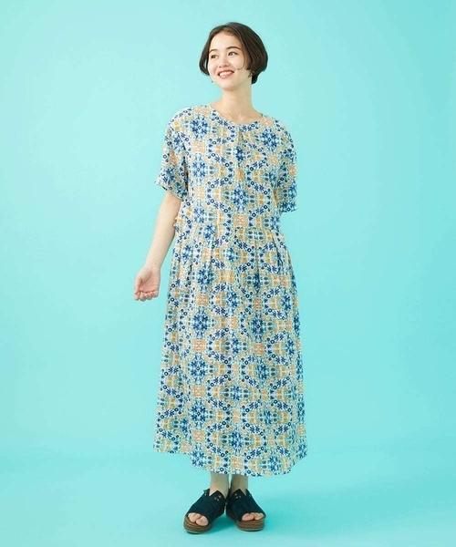 Jocomomola（ホコモモラ）の「【日本製】Rosa flamenco フラワープリントタックワンピース（ワンピース・レディース・ブルー/ピンク・40）」の12枚目の写真