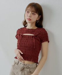 Chico | 【6色展開】フロントリボンボレロデザインT(Tシャツ/カットソー)