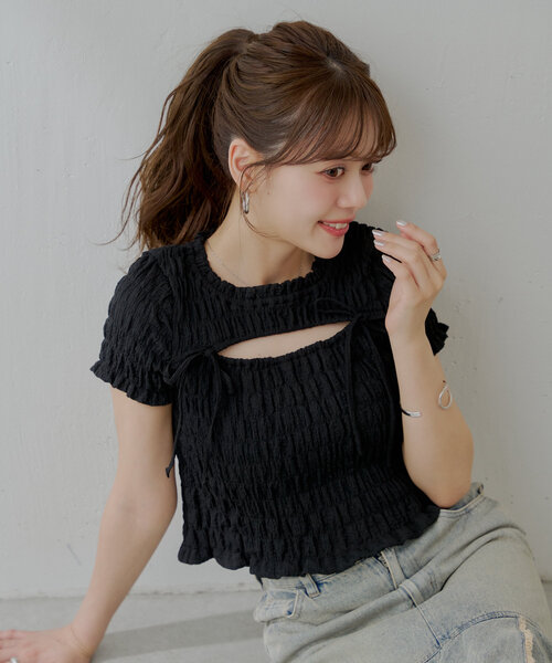 お中元 お歳暮 お年賀 夏 冬 年末年始のご挨拶 ギフト 通販な セール】【6色展開】フロントリボンボレロデザインT（Tシャツ トップス