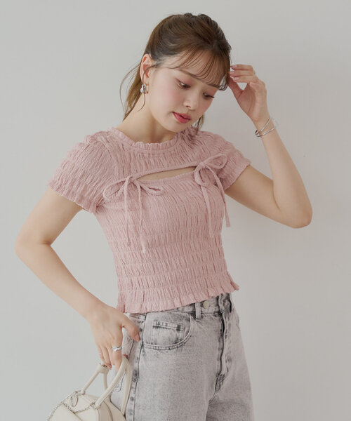 Chico（チコ）の「【6色展開】フロントリボンボレロデザインT（T