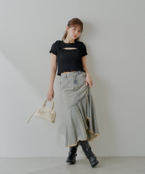 Chico(チコ)の「【6色展開】フロントリボンボレロデザインT(Tシャツ/カットソー・レディース・ホワイト/ピンク/ホワイト系その他3/ブラック系その他2/ブラウン/ブラック・FREE)」の10枚目の写真