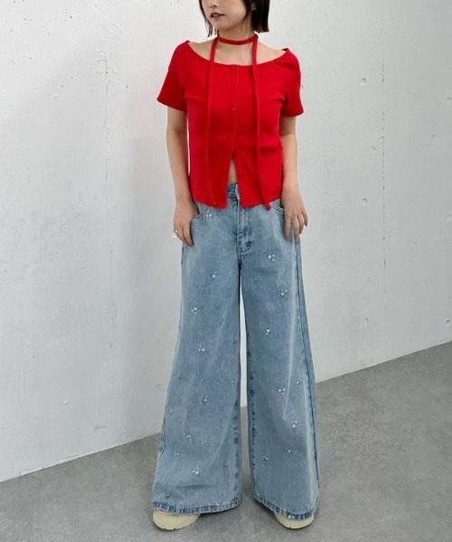 archives(アルシーヴ)の「FボタンオフショルリブTOPS(Tシャツ/カットソー・レディース・オートミール/レッド/ブラック・MEDIUM)」の13枚目の写真
