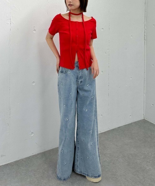 archives(アルシーヴ)の「FボタンオフショルリブTOPS(Tシャツ/カットソー・レディース・オートミール/レッド/ブラック・MEDIUM)」の12枚目の写真