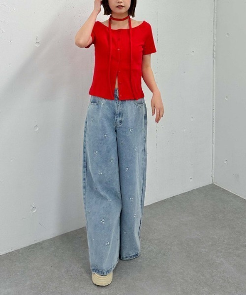 archives(アルシーヴ)の「FボタンオフショルリブTOPS(Tシャツ/カットソー・レディース・オートミール/レッド/ブラック・MEDIUM)」の11枚目の写真