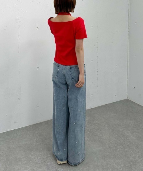 archives(アルシーヴ)の「FボタンオフショルリブTOPS(Tシャツ/カットソー・レディース・オートミール/レッド/ブラック・MEDIUM)」の10枚目の写真