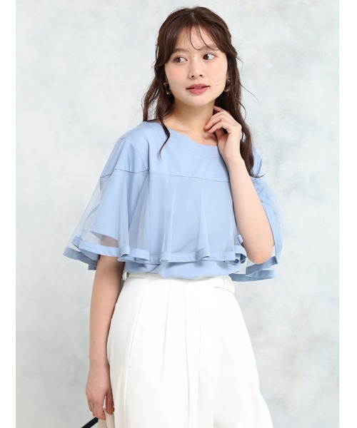fifth(フィフス)の「【接触冷感】チュールケーププルオーバー(Tシャツ/カットソー・レディース・ホワイト/ブラック/ブルー・M)」の2枚目の写真
