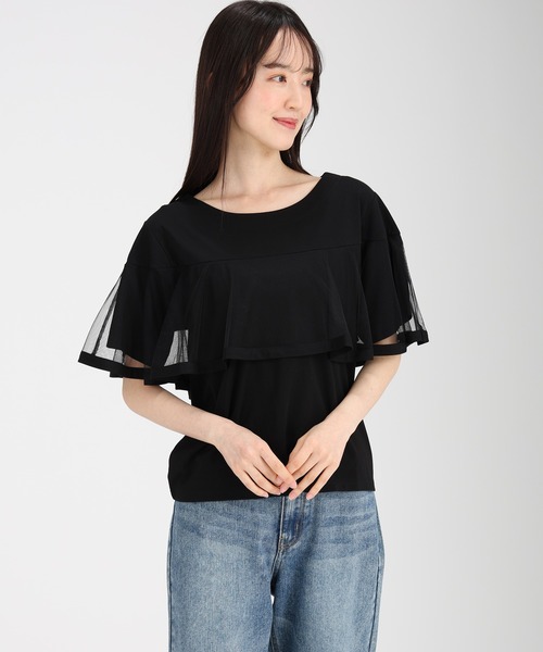 fifth(フィフス)の「【接触冷感】チュールケーププルオーバー(Tシャツ/カットソー・レディース・ホワイト/ブラック/ブルー・M)」の1枚目の写真