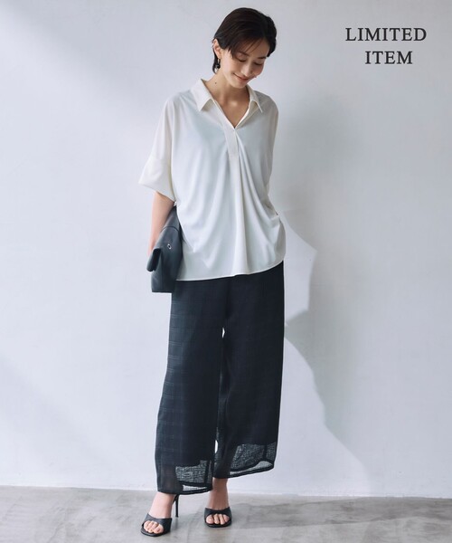ICB（アイシービー）の「【WEB限定・洗える】シアートリコット スキッパーカットソー（Tシャツ/カットソー・レディース・ブラック系/アイボリー系/パイングリーン系・X-LARGE/LARGE）」の4枚目の写真