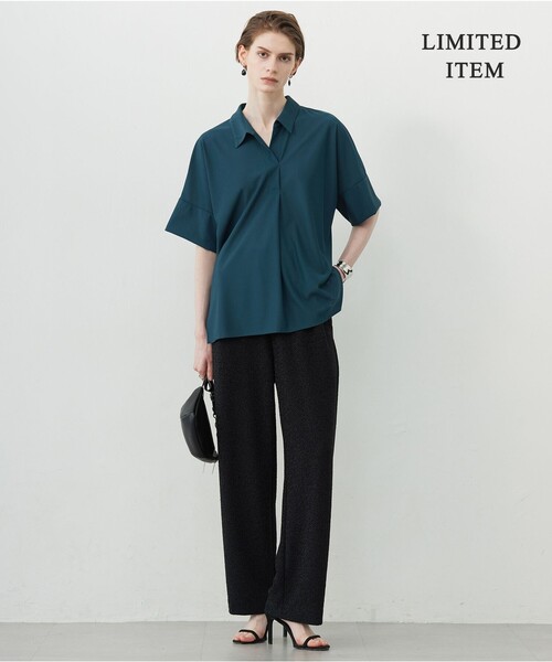 ICB（アイシービー）の「【WEB限定・洗える】シアートリコット スキッパーカットソー（Tシャツ/カットソー・レディース・ブラック系/アイボリー系/パイングリーン系・X-LARGE/LARGE）」の5枚目の写真