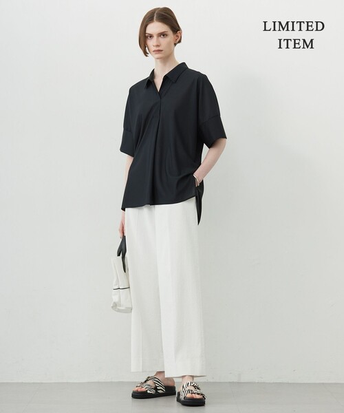 ICB（アイシービー）の「【WEB限定・洗える】シアートリコット スキッパーカットソー（Tシャツ/カットソー・レディース・ブラック系/アイボリー系/パイングリーン系・X-LARGE/LARGE）」の7枚目の写真