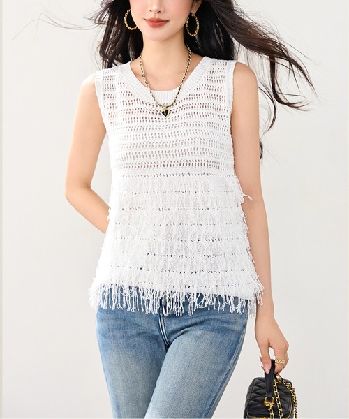 【関税・送料無料】ANDI GAGUS★フリンジ ニット 上下セット フリンジニットトップス｜WOMEN｜250ISB70-348B｜AZUL BY MOUSSY