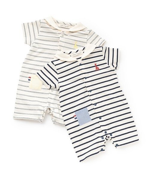 Sophie la girafe（ソフィーラジラフ）の「ボーダーセーラーショートオール（ロンパース・キッズ・ネイビー/グレー・80ｃｍ/70cm）」の3枚目の写真