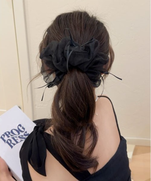 Port（ポート）の「【 Port / ポート 】 オーガンジー リボン付き ビッグ シュシュ #（シュシュ・レディース・ベージュ/ホワイト/ブラック・FREE）」の3枚目の写真