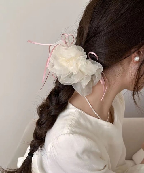 Port（ポート）の「【 Port / ポート 】 オーガンジー リボン付き ビッグ シュシュ #（シュシュ・レディース・ベージュ/ホワイト/ブラック・FREE）」の4枚目の写真