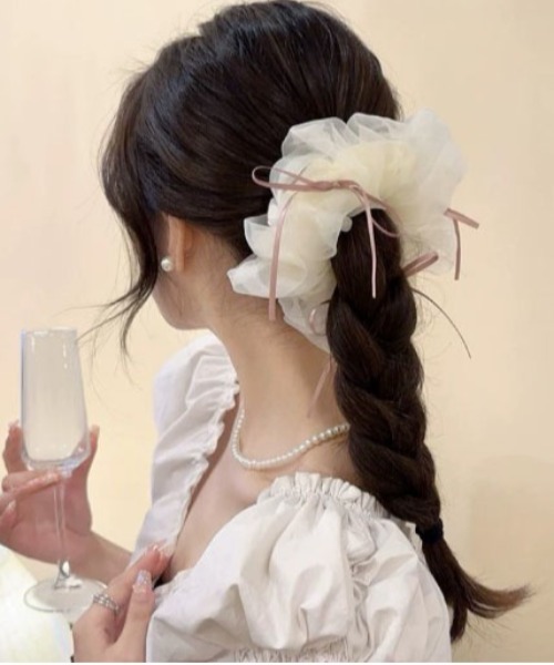 Port（ポート）の「【 Port / ポート 】 オーガンジー リボン付き ビッグ シュシュ #（シュシュ・レディース・ベージュ/ホワイト/ブラック・FREE）」の10枚目の写真