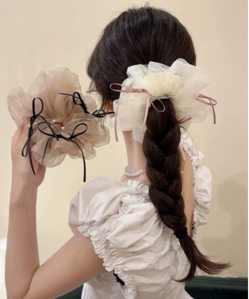 Port（ポート）の「【 Port / ポート 】 オーガンジー リボン付き ビッグ シュシュ #（シュシュ・レディース・ベージュ/ホワイト/ブラック・FREE）」の9枚目の写真