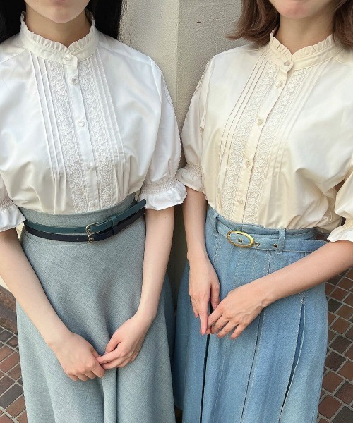 F i.n.t（フィント）の「レースピンタック使い半袖ブラウス/ fint　フィント　夏服（シャツ/ブラウス・レディース・ライトベージュ/オフホワイト・FREE）」の2枚目の写真