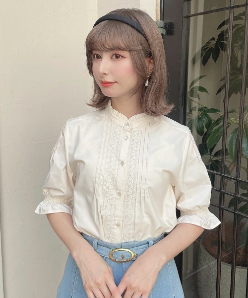 F i.n.t（フィント）の「レースピンタック使い半袖ブラウス/ fint　フィント　夏服（シャツ/ブラウス・レディース・ライトベージュ/オフホワイト・FREE）」の8枚目の写真