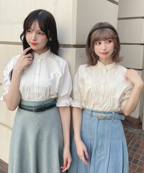 【洗える】レースピンタック使い半袖ブラウス セール】レースピンタック使い半袖ブラウス/ fint フィント 夏服