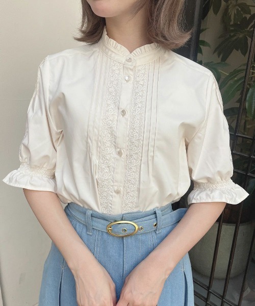 F i.n.t（フィント）の「レースピンタック使い半袖ブラウス/ fint　フィント　夏服（シャツ/ブラウス・レディース・ライトベージュ/オフホワイト・FREE）」の7枚目の写真