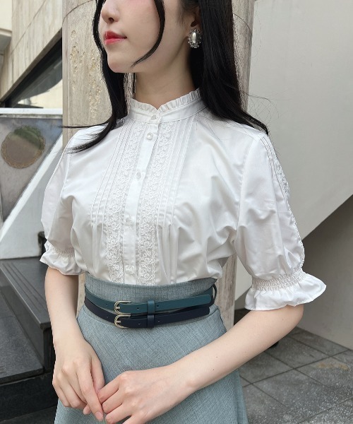 【洗える】レースピンタック使い半袖ブラウス セール】レースピンタック使い半袖ブラウス/ fint フィント 夏服