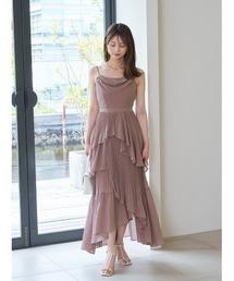 ダズリン ドレス snidel ノエラ MERCURYDUO リリーブラウン 配色ウエストリブラッフルスリーブドレス[品番：MKSW0047374
